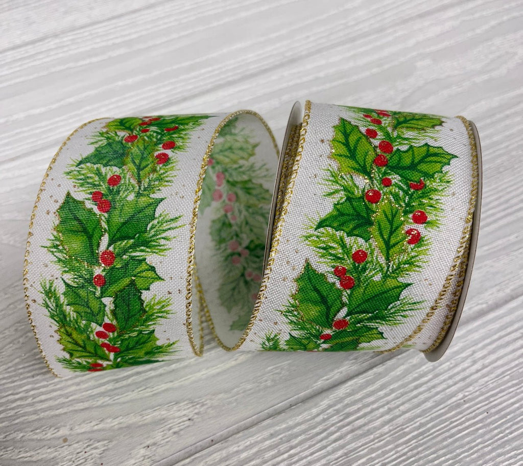 Christmas Greenery with gold trim wired ribbon 2.5” - Greenery Market